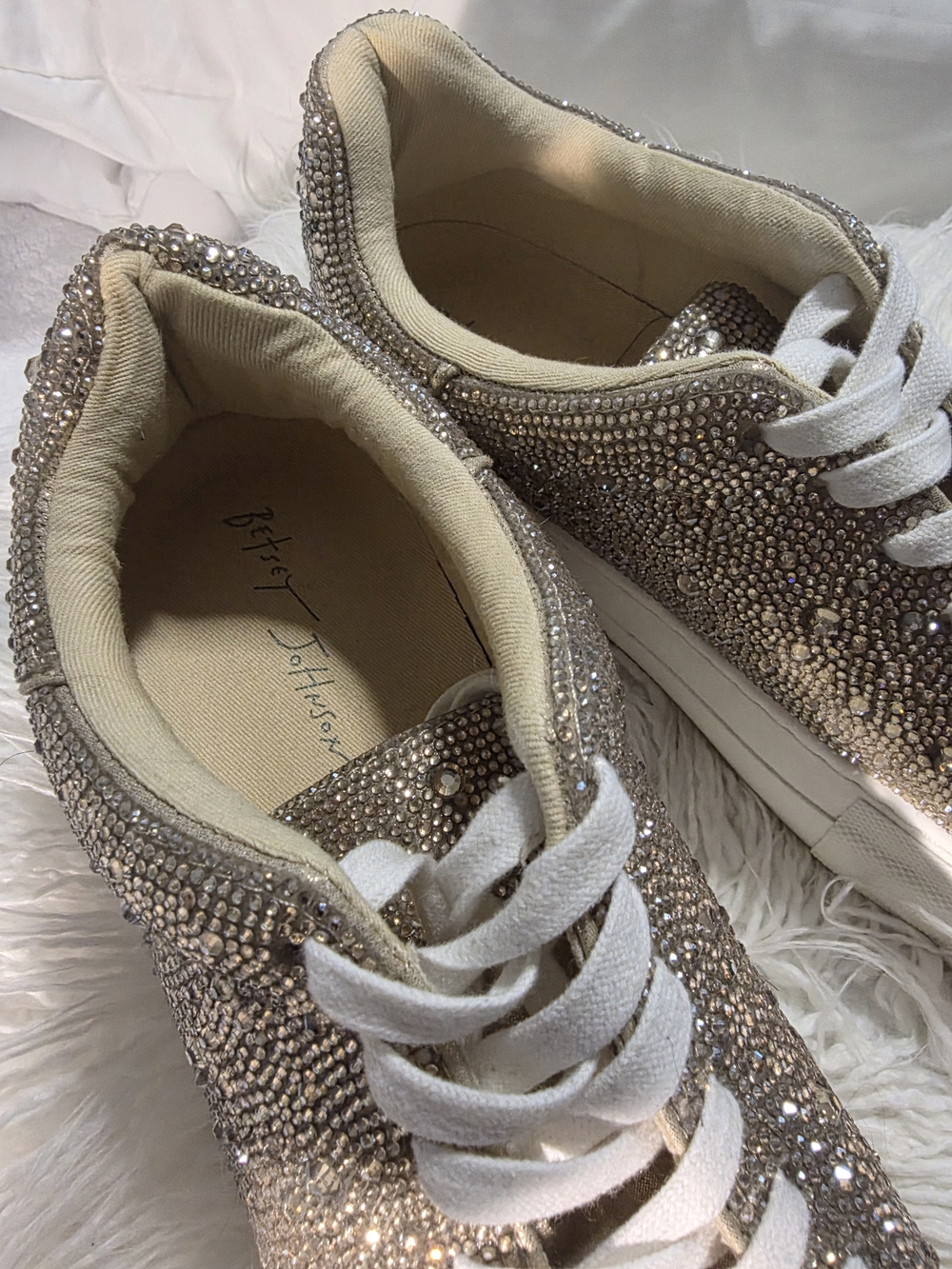 Betsey Johnson Women's Glitter Crystal Lace-Up Sneakers in Champagne